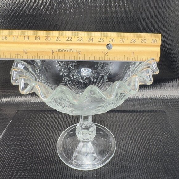 Antique Clear Footed Compote Dish Bowl Wavy Edges Glassware Decor Dish Bowl VTG - Picture 3 of 10